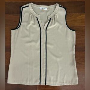 Calvin Klein Beige Sleeveless Top with Black Trim